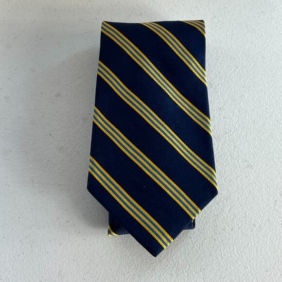 Brooks Brothers Makers Men's Necktie 58" Pure Silk Navy/ Yellow Striped - Picture 1 of 8